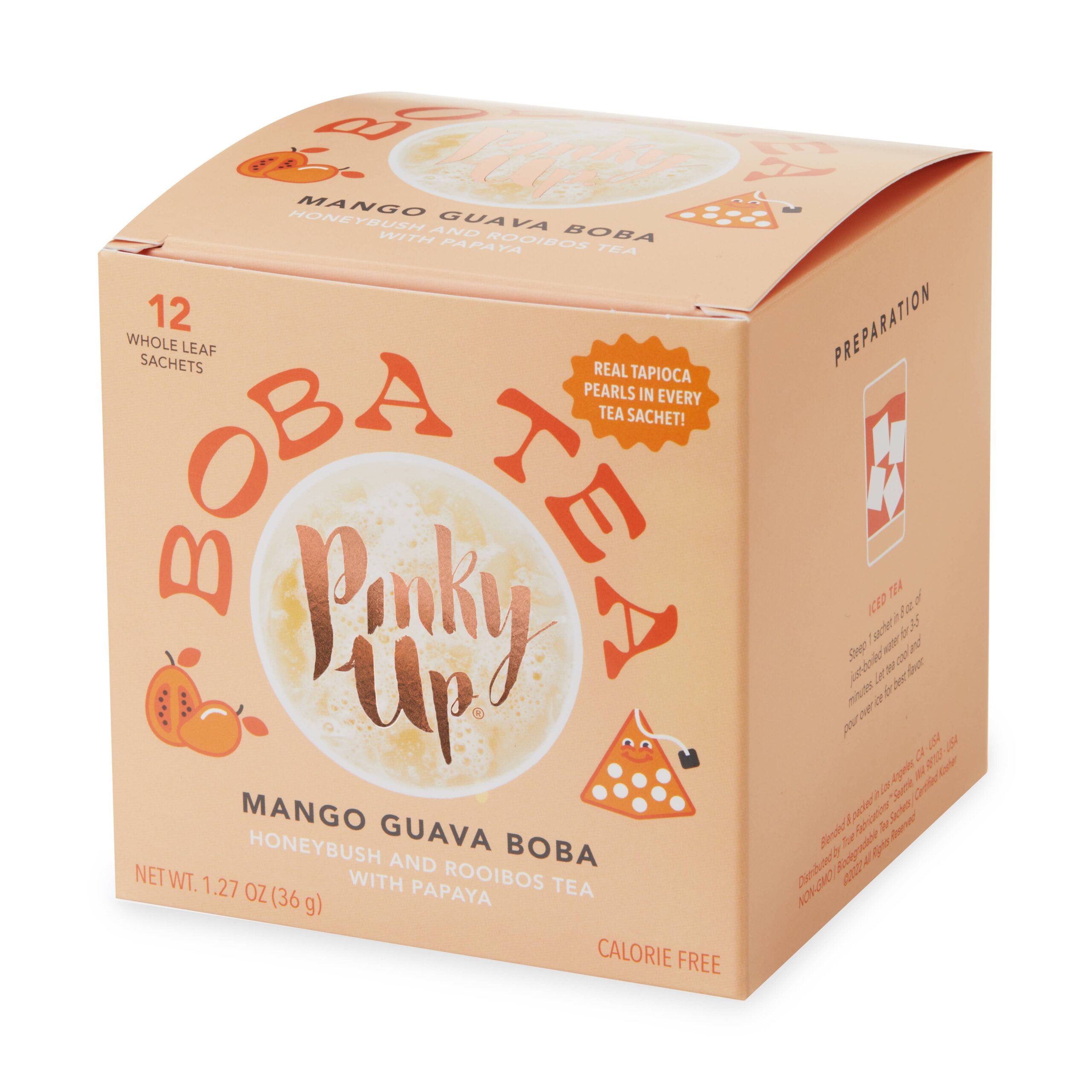 Boba Tea - Mango Guava - Box of 12 Wrapped Pyramid Sachets