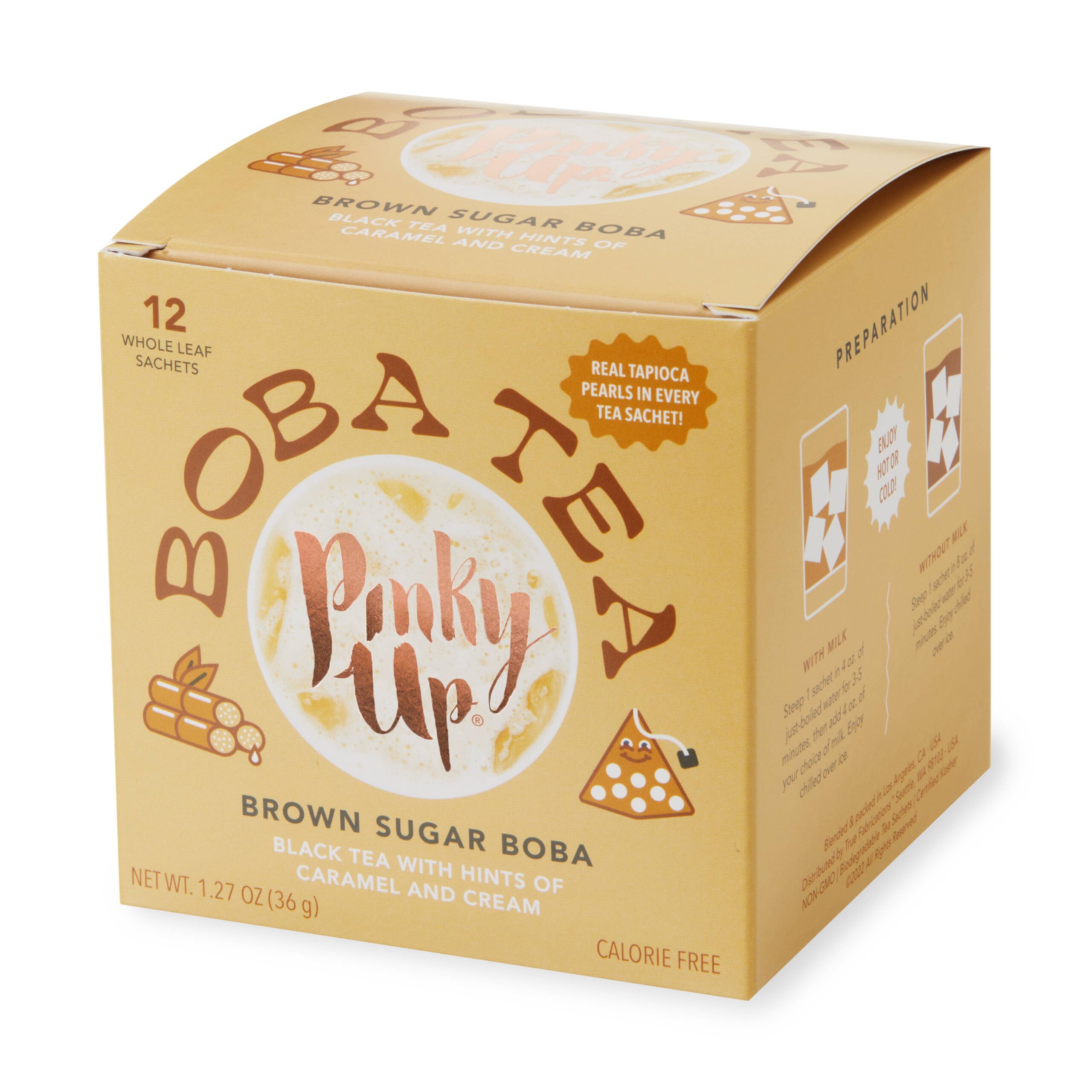 Boba Tea - Brown Sugar - Box of 12 Wrapped Pyramid Sachets