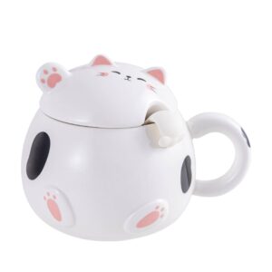 Whimsy Cat 15oz Mug With Lid and Spoon White