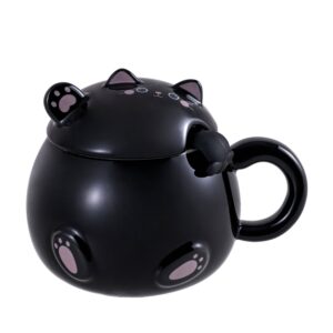 Whimsy Cat 15oz Mug With Lid and Spoon Black