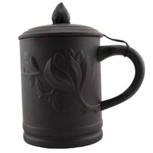 Yi Xing Clay Mug - Embossed Floral - Dark Brown