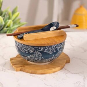Wave Nami Bowl w/ Chopsticks, Spoon, Lid and Trivet Set