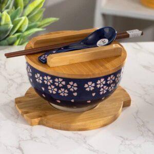 Sakura Cherry Bowl w/ Chopsticks, Spoon, Lid and Trivet Set