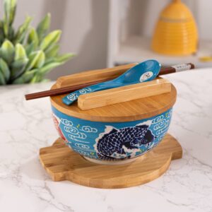 Japan Koi Fish Bowl w/ Chopsticks, Spoon, Lid and Trivet Set