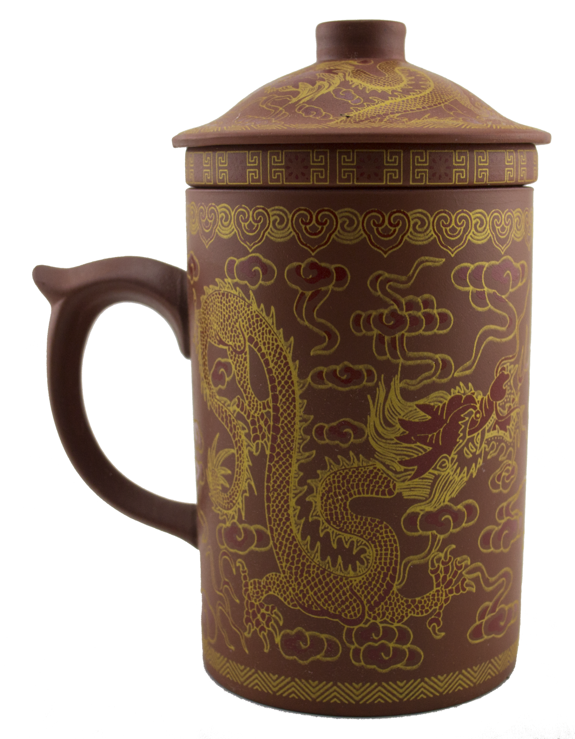 Dragon Print Yi Xing Clay Mug With Strainer